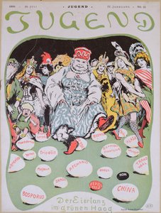 Egg Dance, cartoon on the First Hague Peace Conference, from the German magazine Jugend by Arpad Schmidhammer