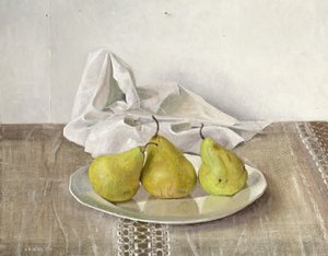 Three Pears on a Plate, Still Life by Arthur Easton