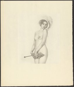 Female Nude Wearing Bonnet and Holding a Parasol