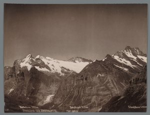 View of the Wetterhorn, the Berglistock and the Schreckhorn in the Bernese Alps (Panorama of the Jungfrau Range)