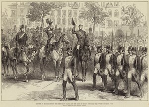 Review at Madrid before the Prince of Wales and the King of Spain, the Guardia Civile marching past by Arthur Hopkins