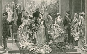 The First Drawing Room of the Season, at the Foot of the Grand Staircase at Buckingham Palace by Arthur Hopkins