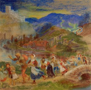 Villagers fleeing from a dragon