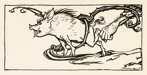 Carl catching a wild boar for his supper, from The Carl of the Drab Coat in Irish Fairy Tales by Arthur Rackham