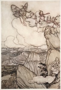 Fairies in mountains, from Rip Van Winkle by Washington Irving, pub. 1910