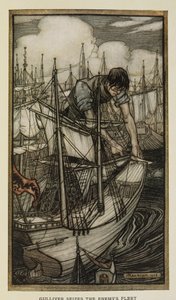 Gulliver Captures Enemy Fleet, Illustration from Gulliver