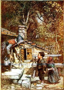 Hansel and Gretel and the Witch on the Doorstep of Her Cottage
