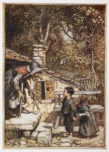 Hansel and Grethel at the House of the Old Woman by Arthur Rackham