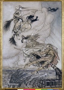 Hey! Up the Chimney Lass! Hey After you!, illustration in The Ingoldsby Legends of Mirth and Marvels, 1907 by Arthur Rackham