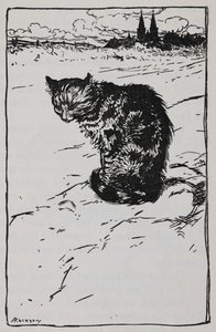 Illustration of a cat from The Bremen Town Musicians by Arthur Rackham