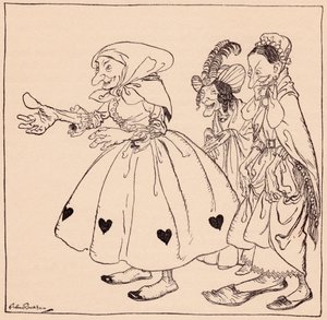 In came the three women dressed in the strangest fashion (Illustration by Arthur Rackham from Grimm