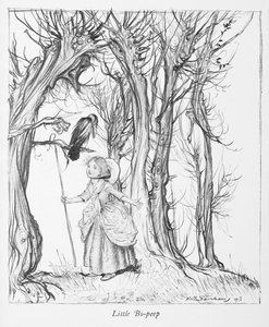 Little Bo-peep in a wood with a bird