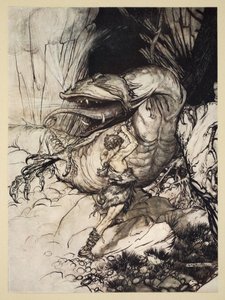 Siegfried kills Fafner, illustration from 