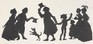 Silhouette of a young boy and a man greeting people on the way home from church