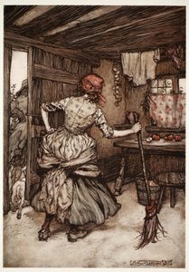 So that he was fain to draw off his forces and take to the outside of the house-the only side which, in truth, belongs to the hen-pecked husband., from Rip Van Winkle by Washington Irving, pub. 1910