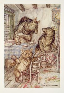 Somebody has been sitting in my chair, and has sat the bottom out of it! said the Little, Small, Wee Bear, from The Arthur Rackham Fairy Book