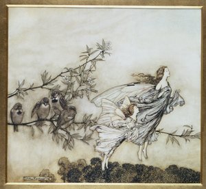 The Fairies have their Tiff with the Birds, 1906 illustration for Peter Pan in Kensington Gardens by J.M. Barrie, pub. 1906