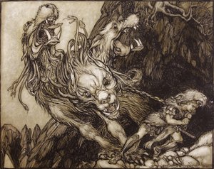 The Twelfth Labour of Hercules, Illustration from The Greek Heroes by B.G. Niebuhr by Arthur Rackham
