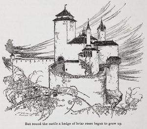 The castle surrounded by thorns from Briar Rose (Sleeping Beauty) by Arthur Rackham