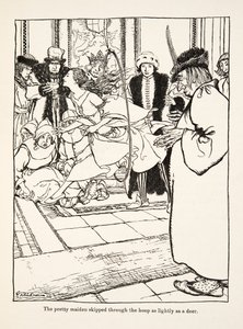 The pretty maiden skipped through the hoop as lightly as a deer, from Little Brother & Little Sister and Other Tales by the Brothers Grimm by Arthur Rackham