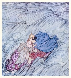 The waves of all the worlds seemed to whirl past them in one huge green carpet from Becuma of the White Skin in Irish Fairy Tales