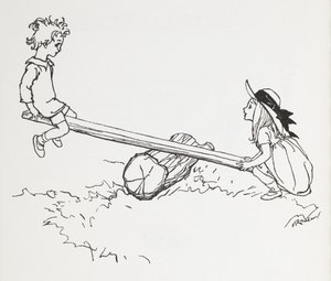 Two children on a see saw by Arthur Rackham