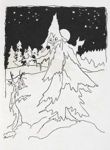 Two tree-men in a snowy wood by Arthur Rackham