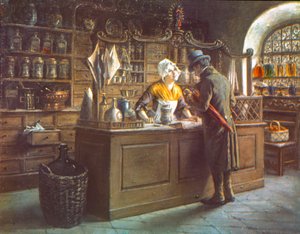 Copy of a painting photographed on glass plate using early Uvachrome 3 color process, c.1920