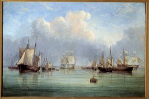 Ships and Sailboats Moored by Arthur Wellington Fowles