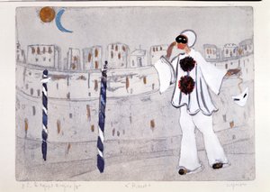 Modern Interpretation of Pierrot with Venice in Background by Artist Unknown