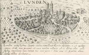 City of Lund, which belonged to Denmark in Middle Ages, engraving