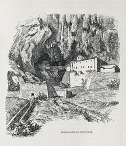 Covadonga. Hermitage of Santa Maria. Engraving. Spain. Aragon. Zaragoza. General Military Academy by Artist Unknown