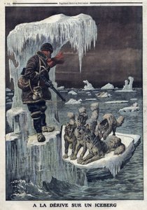 Drift on an iceberg: English doctor Wilfrid Grenfell was drifted on an iceberg and had to kill his hungry dogs so that they would not harm him by Artist Unknown