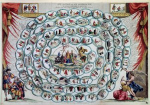 Goose Game "National and Informative Game or Exemplary and Fun Lessons Given by Henry IV and Father Gerard" (print) by Artist Unknown