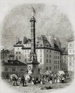 Paris. Water Sellers in Front of the Fountain of Place Chatelet. Engraving