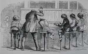 Industrial Revolution: Children using machines in a textile factory (engraving) by Artist Unknown