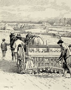 Industrial Revolution: Drilling machine invented by Jethro Tull (engraving) by Artist Unknown