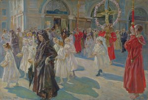 Procession of Corpus Christi in Piazza Grande in Trieste, 1908 by Arturo Fittke