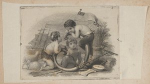 Banknote Vignette with Three Putti as a Shepherd, a Farmer, and a Sailor, ca. 1824-37 by Asher Brown Durand.