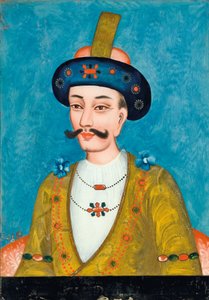 Reverse Glass Painting of a Turbanned Noble, from India or China for the Indian Market by Asian School