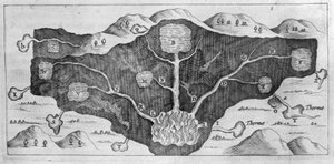 Cross section of the earth crust demonstrating the origin of the thermal springs by Athanasius Kircher