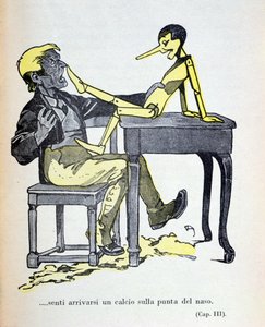 Gepetto Felt a Kick on the Tip of His Nose, Illustration from Pinocchio by Carlo Collodi