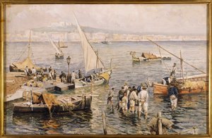 Marina with Fishermen by Attillo Pratella