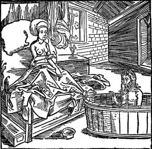 The Woman and the Bathing Hermit by attributed to Albrecht Dürer