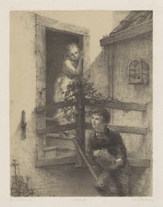 Boy Playing Harmonica by August Allebe