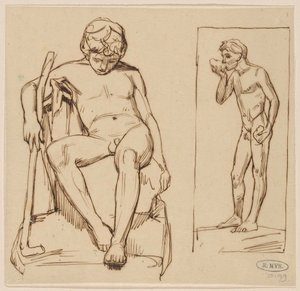 Sitting Nude with Stick and Standing Nude Drinking by August Allebe