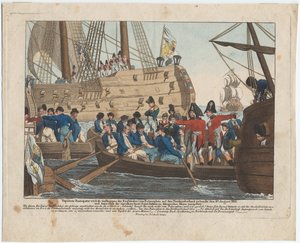 Napoleon Bonaparte as Prisoner of the English is Brought from the Bellerophon to Northumberland by August Friedrich Andreas Campe