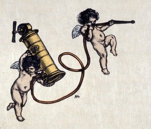 The Joys of the Clystere. Two Angels Wearing a Pump for an Enema. Illustration by Auguste Leroux by Auguste (after) Leroux