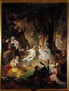 Tasting Champetre. Scene of picnic in bourgeois society by Auguste Barthelemy Glaize