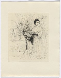 Frédéric Mistral: Memoirs and Stories by Frédéric Mistral: woman outside with a basket of flowers (insert after p. 192) by Auguste Brouet